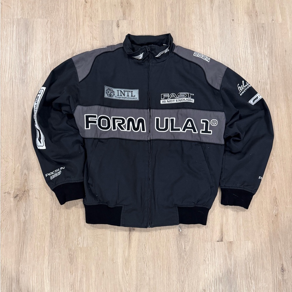 PacSun Black and Gray Racing Bomber Jacket